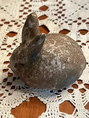 McCARTY Pottery Nutmeg W/Blue Tint Ears Up Sitting Bunny Rabbit 4  H • $100