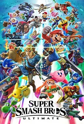 Super Smash Bros Ultimate Poster | Framed Art | Mario Zelda Kirby | NEW | USA • £19.27