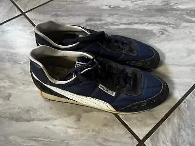 Vintage 70s 80s Puma Cyclone LE Running Shoes Size 9 Men's Blue White • $22