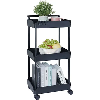 VEVOR 3-Tier Plastic Utility Rolling Cart Multi-Functional Storage Trolley • $20.99