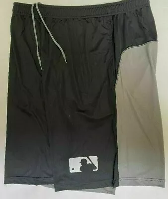 Mlb Logo Mens Majestic 2 Tone Performance Shorts Dri Fit  New Black Silver • $24.99