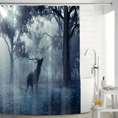 Forest Watercolor Elk Waterproof Shower Curtain Fabric Decor With12 Hooks 72in • $16.90