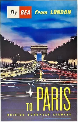 Original Vintage Poster FLY BEA FROM LONDON TO PARIS British European Airways OL • $699