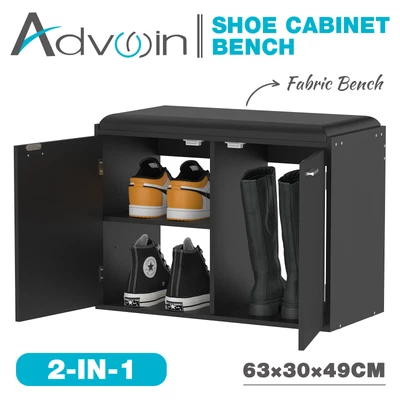$65.90 • Buy Advwin Shoe Cabinet Bench Shoes Storage Rack Organiser Wooden Shelf Box Black