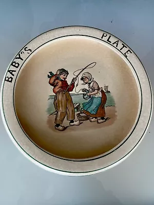 Roseville Pottery Juvenile Creamware Baby's Plate “Fishing” Excellent Condition • £43.79