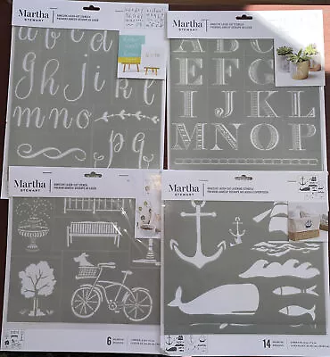 4 New Martha Stewart Adhesive Laser Cut Stencils 9” X 7 3/4 Alphabet Whale Bike • $21.99