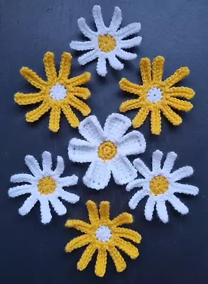 Crochet Daisy Flowers Set Of 7 -Handmade Crochet Flowers - White Yellow • £5