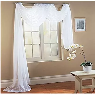 Pure White Window Sheer Scarf Curtain Wedding Drape Panel Swag Voile 56  X 216  • $12.49