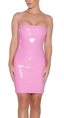 Y2K Selections Hot Pink Goth Vinyl Faux Leather Mini Tube Dress Large • $98