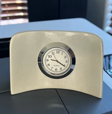 Levenger Desk Clock Mid-Century Modern Style Mantel Wedge Design Taupe Quartz • $16.85