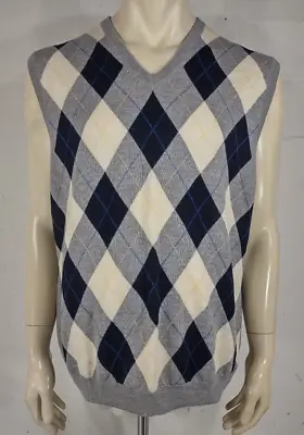 Brooks Brothers Gray Black White Argyle Merino Wool Sweater Vest Mens XXL 2XL • $26.31