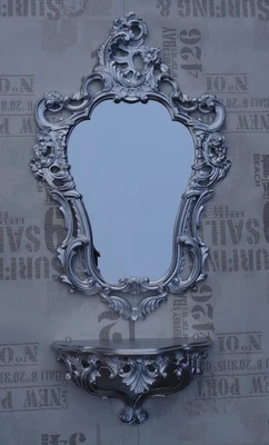 £50 • Buy Baroque Wall Mirror + Shelf In Silver