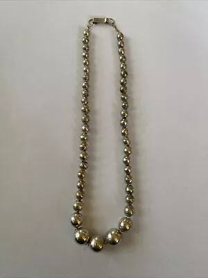 VINTAGE TRIBAL Mexico STERLING SILVER GRADUATED BALL BEAD NECKLACE 14” • $55