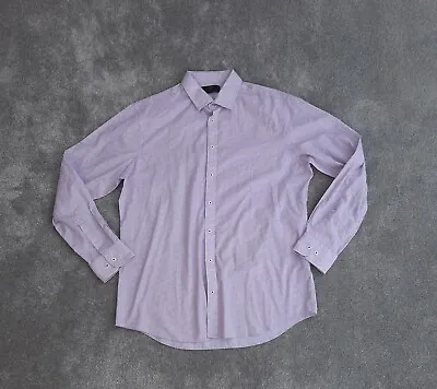 M&S Shirt Mens Large Pink Polka Dot Button Up Long Sleeve Casual • £7.58