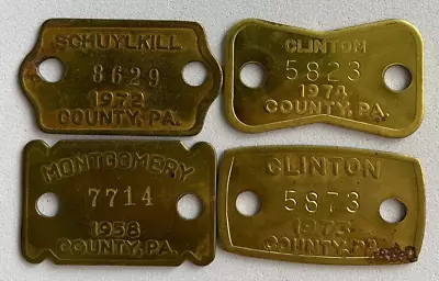 Vintage 50's/70's Pennsylvania Brass Dog License Tax Tag Lot Of 4 • $9.95