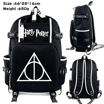 Harry Potter The Deathly Hallows Zip Backpack Travel School Bag Racksack Satchel • $38.75