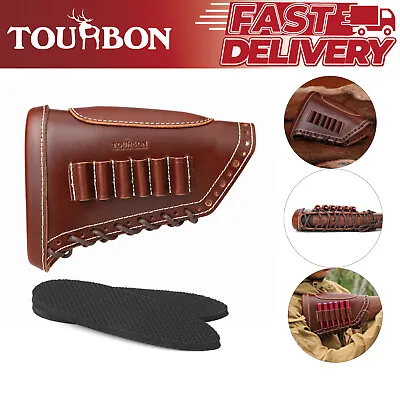 TOURBON Leather Recoil Pad Rifle Cheek Rest Riser Gun Ammo Holder Stock Cover • $35.09