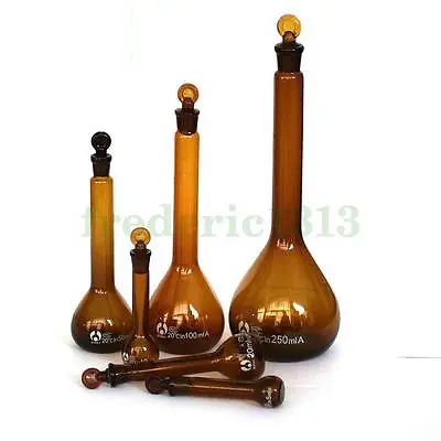 Borosilicate Amber Glass Volumetric Flask 5/10/20/25/50/100/250ML W/ Stopper • $55.12