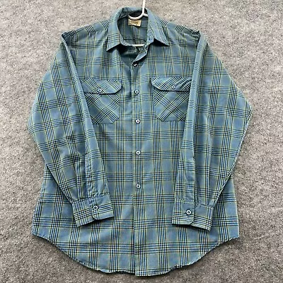 VINTAGE Big Mac Shirt Mens M Blue Yellow Plaid Button Down Long Sleeve 90s • $19.95