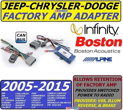$89.99 • Buy Premium Sound Infinity Oem Amp Adapter For 2005 &up Ram Jeep Chrysler Dodge