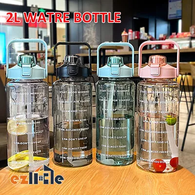 2L Motivational Straw Cup Drink Flask Water Bottle Sports Gym With Time Markings • $16.99