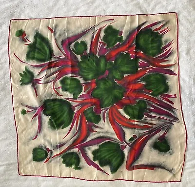 1950s 100% Silk Scarf Vintage Handrolled Cream Multicolour Floral 74cm Flowers • £33.60