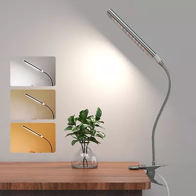 Adjustable Clip On LED Desk Lamp Eye Care USB Power Dimmable Light Modern Clamp • $19.99