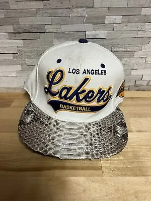 Handmade Genuine Snake Skin And Leather Lakers Mitchell And Ness SnapBack Hat • $165
