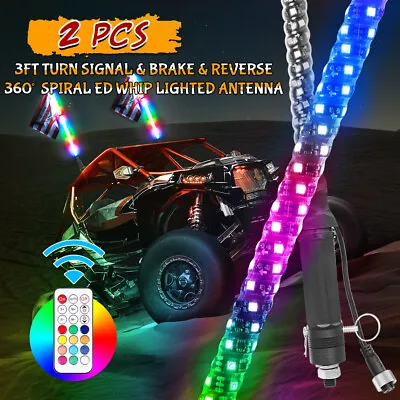 3ft LED Whip Light For UTV ATV Accessories RZR Can-Am Polaris Antenna Brake RGB  • $99.99