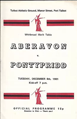 Aberavon v Pontypridd 8 Dec 1981 RUGBY PROGRAMME • £4.99