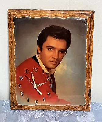 Vintage Elvis Presley Lacquered Wooden Red Mid Century Picture Wall Clock Works • $45