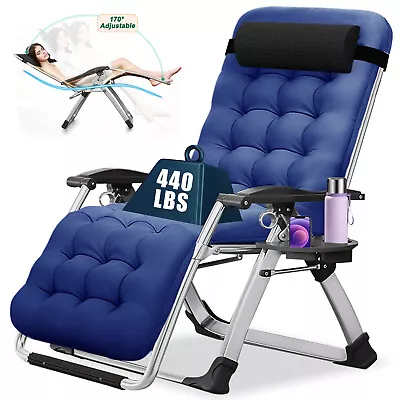 NAIZEA  Zero Gravity Chair Folding Reclining Chaise With Pillow+Mat+Arm Cushion • $89.99