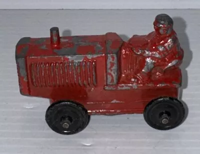 Vintage Antique Red Slush Metal Toy Farm Tractor With Farmer Driver Old Barclay • $16