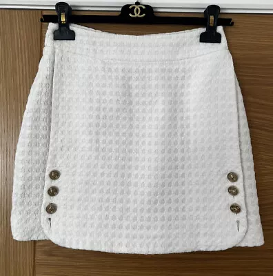 Chanel White Mini Skirt With Golden CC Buttons In Size 8UK • £199