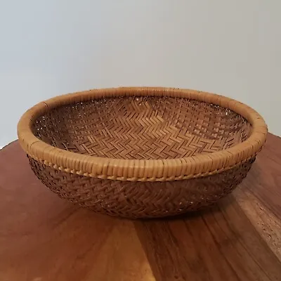 Vintage Handmade Woven Basket Round Bottom 8.75  Diameter 3  Tall Storage Bread • $25