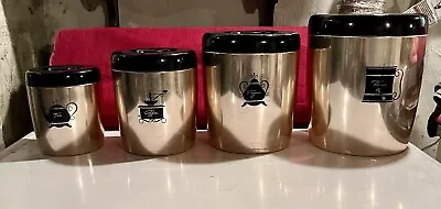 Vintage West Bend Rose Copper Aluminum Canister USA Set Of 4 Black Lids • $20