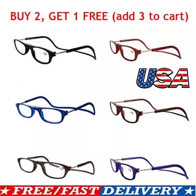 Hanging Folding Magnetic Reading Eyeglasses Glasses Front Click Connect Neck NEW • $10.99