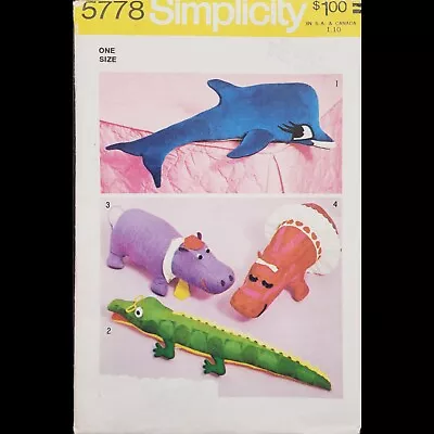 Vintage Simplicity Stuffed Alligator & Hippo Pattern #5778 CUT *NO DOLPHIN* • $8.99