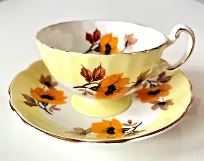 Teacup & Saucer Bone China England Yellow Flowers Gold Trim Vintage • $7.49