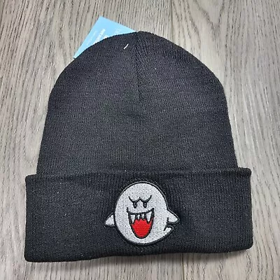 Embroidered Nintendo Mario Bros Boo Ghost Black Beanie Adult Size Fits All • $19.99