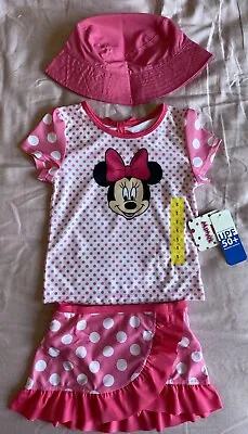 Disney Minnie Mouse 3 Piece Bathing Suit Rash Guard Girls Swim Set Kids UPF 50+ • $18.99