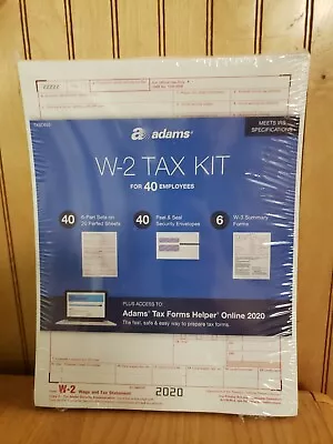 Adams W-2 2020/22 Tax Kit Forms Kit W/Tax Forms Helper Online For 40 Employees • $10.50