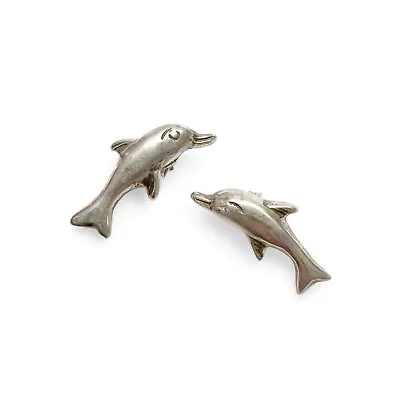 Vintage Sterling Silver Dolphin Leaping Fish Earrings • $16.99