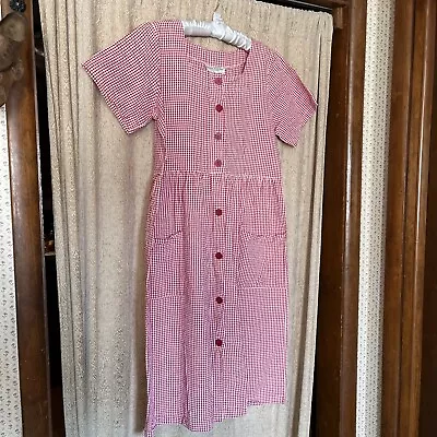 Vermont Country Store Red/White Gingham Seersucker Dress WM Size M USA Excellent • $34.95