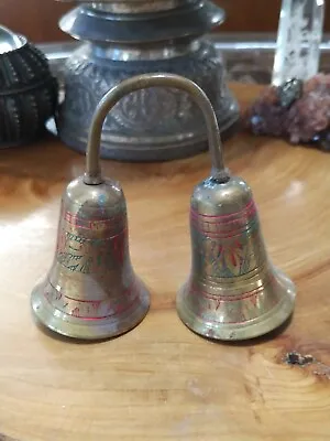 Vintage Etched Painted Double Brass Bells Of Sarna India • $18.99