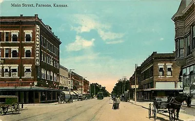 C1910 Postcard; Main Street Scene Parsons KS Labette County Posted • $10.49