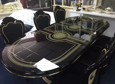 £2150 • Buy Versace Italian High Gloss Dining Extending Table & 8 Medusa Head Fabric Chairs