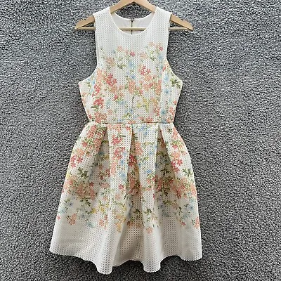 Erin Fetherston Anthropologie Dress Womens 6 Ivory Floral Fit & Flare Somerset • $23.72