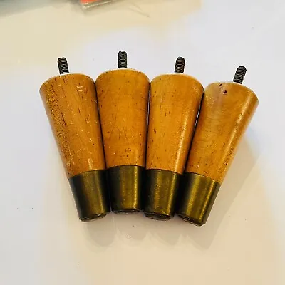 4 Vintage MCM Tapered Furniture Leg  Brass Wood Mid Century 4  • $17.99