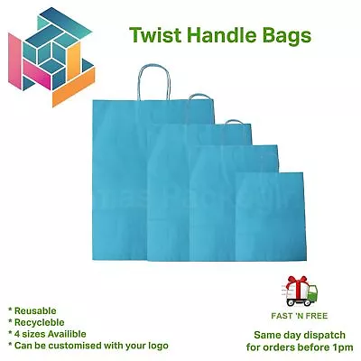 £0.99 • Buy Blue Paper Bags With Handles Party And Gift Carrier / Twist Handle Paper Bags